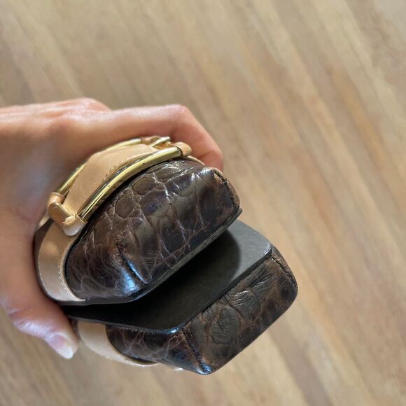 Vintage Y2K Franco Sarto Slingback Heels Brown Buckle Kitten Block Shoes 7.5M - Picture 5 of 8